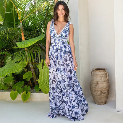 V-Hals One-Piece Badpak Met Vetersluiting En Print Inclusief Rokje