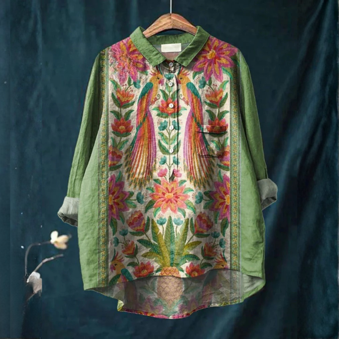 Livia™ | Tijdloze Linnen Blouse met Patroon