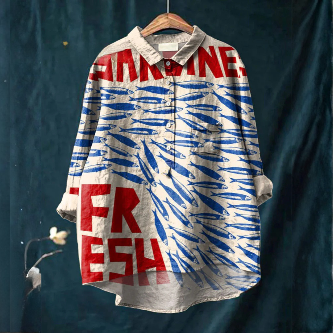 Mila™ | Tijdloze Linnen Blouse met Patroon