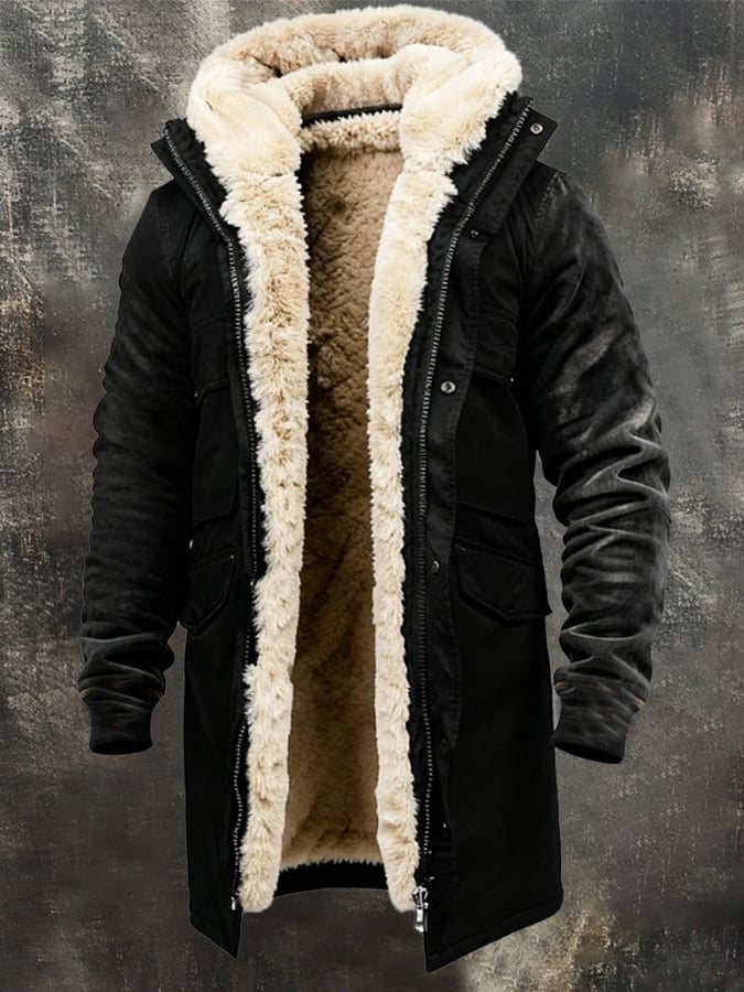 Halflange mantel met verfijnde bontafwerking