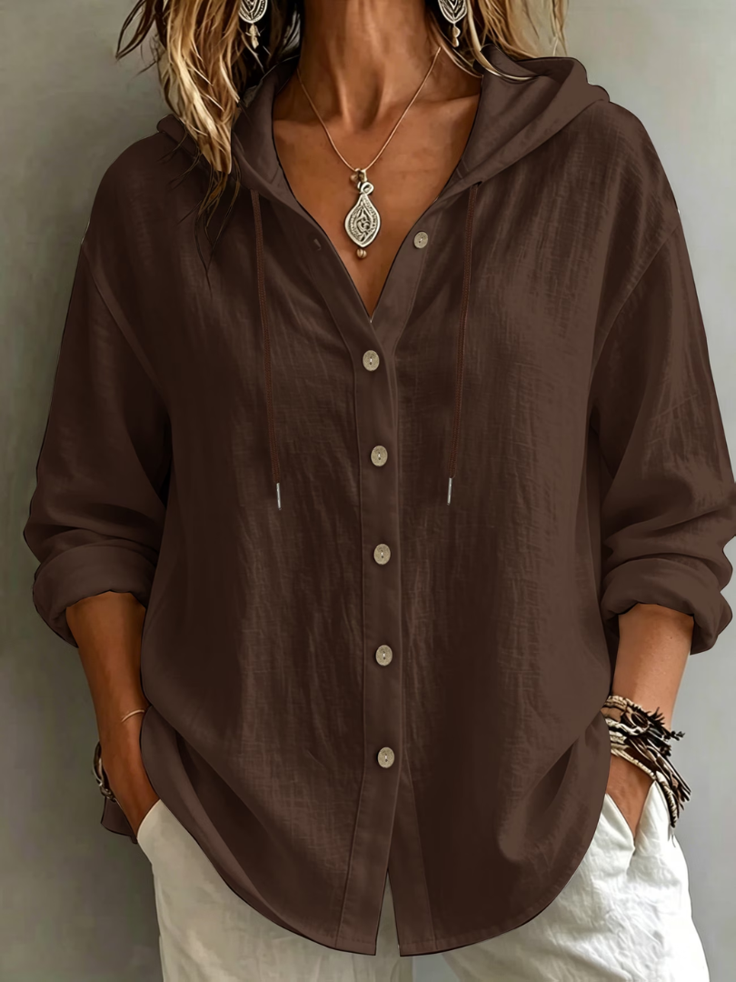 Fleur | Linnen-Look Blouse met Capuchon