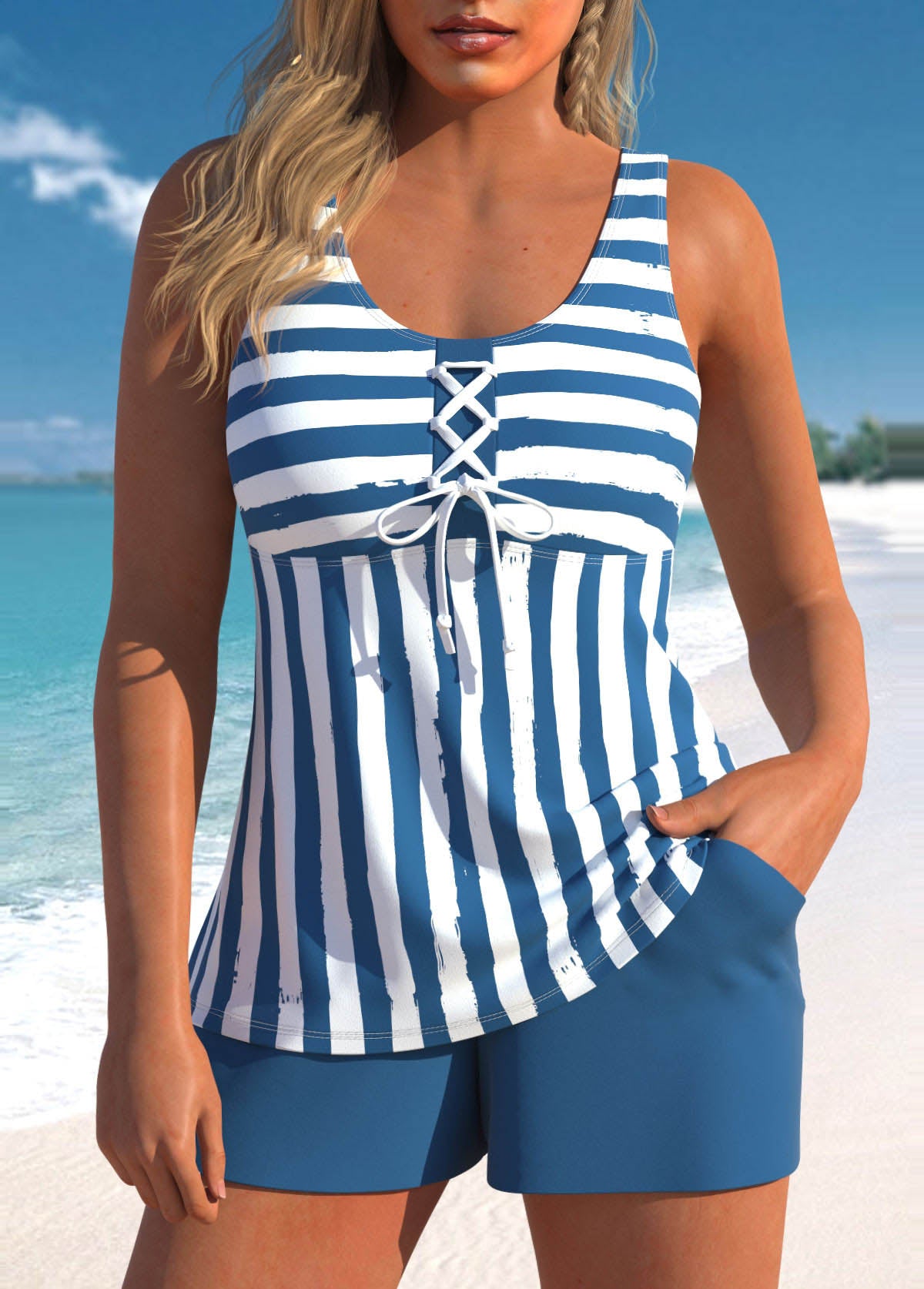 Emma I Trendy Gestreepte Tankini Met Vetersluiting I Laatste dag 80% korting!