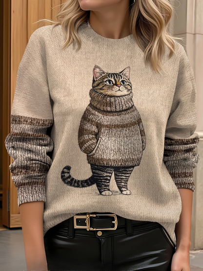 Fleur | Comfortabele Dames Sweater met Kattenprint