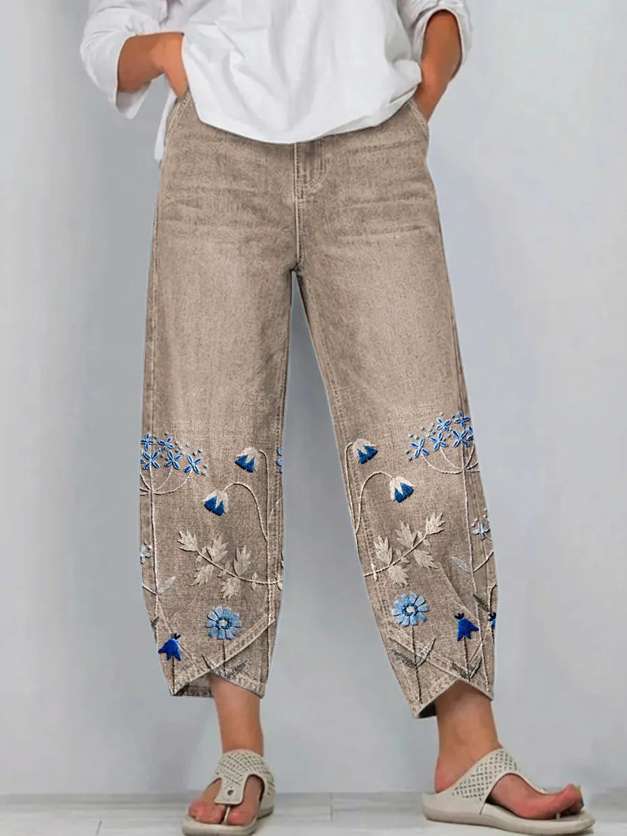Aven | Casual Geborduurde Broek