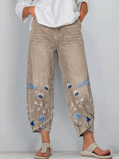 Aven | Casual Geborduurde Broek