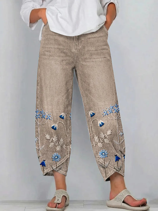 Aven | Casual Geborduurde Broek