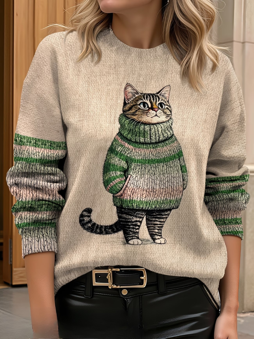 Fleur | Comfortabele Dames Sweater met Kattenprint