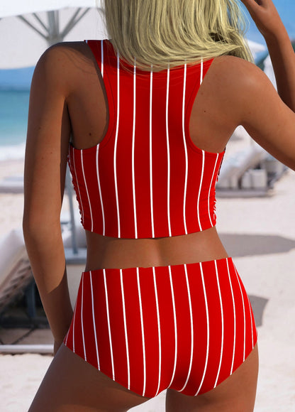 Frisse Hoog Taille Bikiniset met Blauwe Strepen I Laatste dag 80% korting!