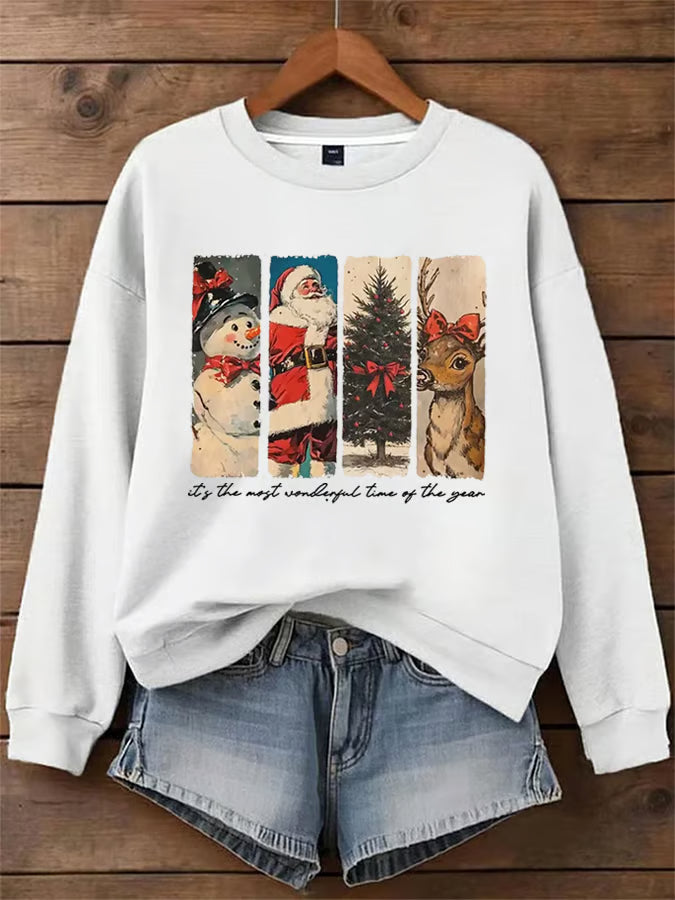 Liv – Trui met nostalgische kerststrookprint