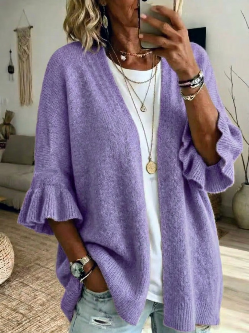Elena | Stijlvol Gebreid Vest met Ruffle-Mouwen