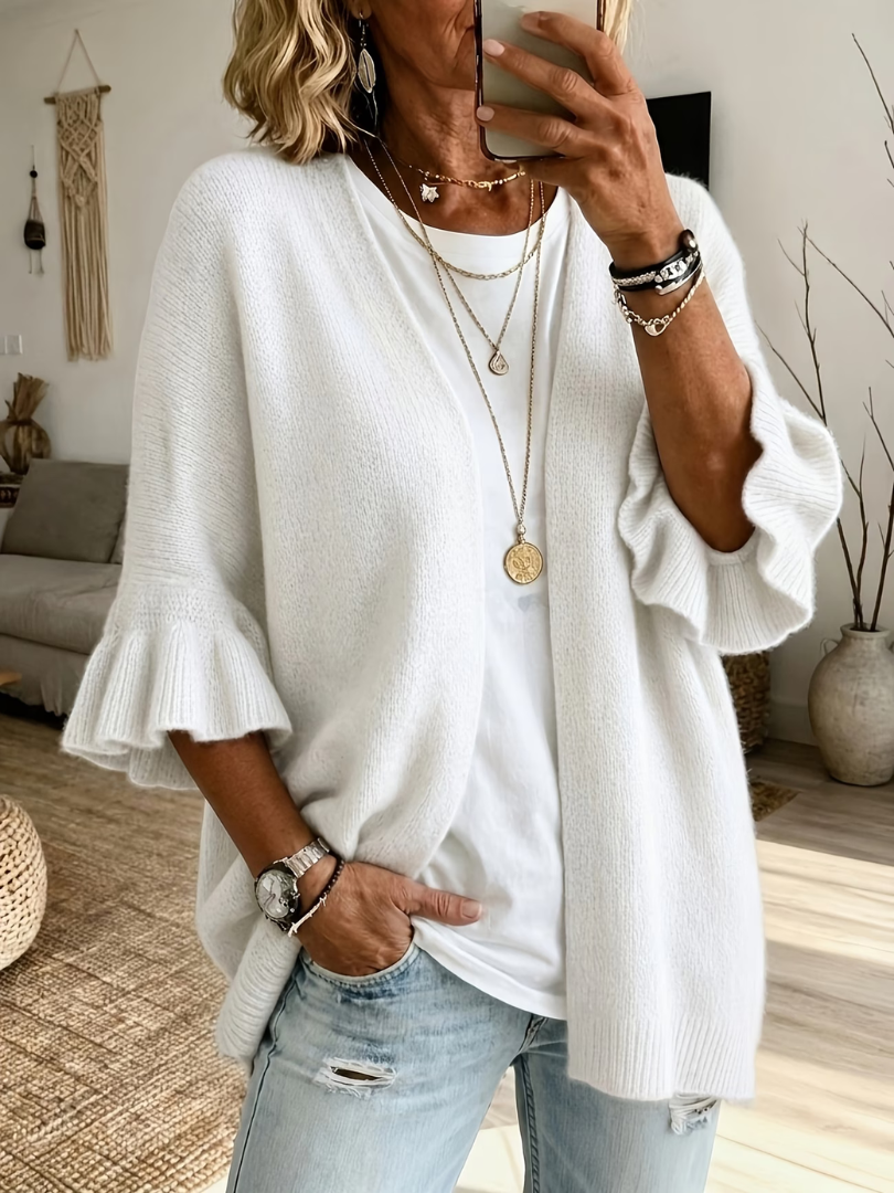 Elena | Stijlvol Gebreid Vest met Ruffle-Mouwen