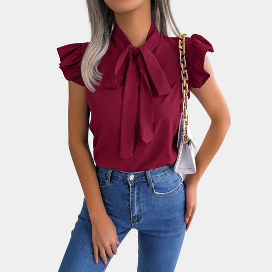 Gail - Luchtige dames zomerblouse met strikkraag voor de lente en zomer