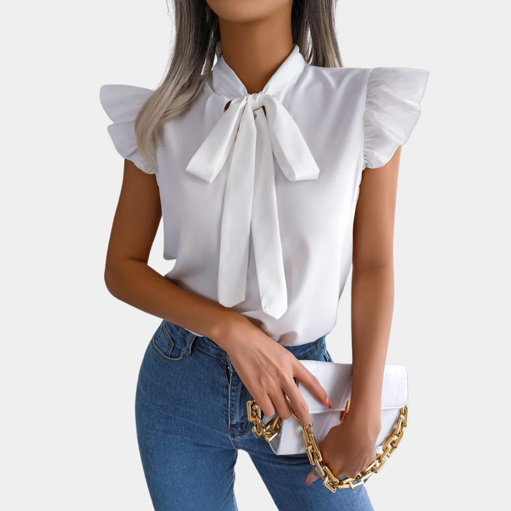 Gail - Luchtige dames zomerblouse met strikkraag voor de lente en zomer