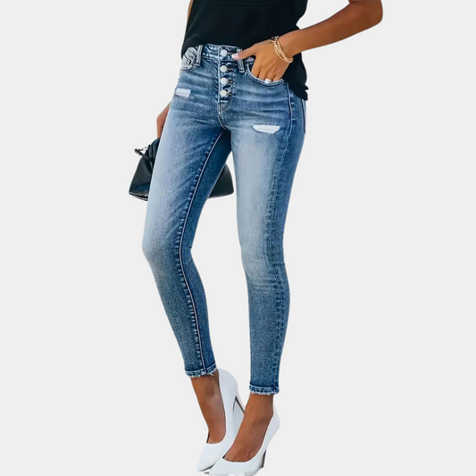 Ember - Skinny damesjeans met knopen voor de zomer