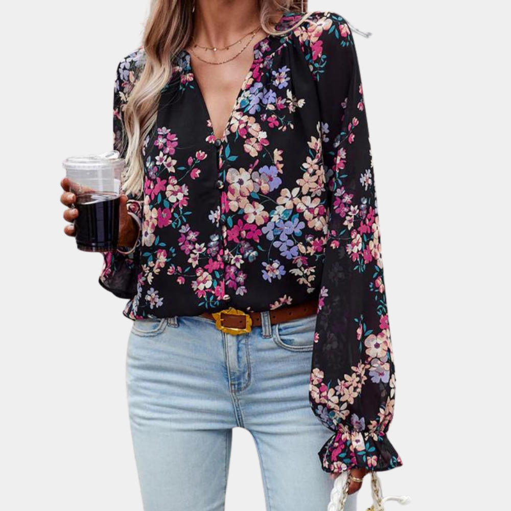 Elegante zomerse gebloemde damesblouse