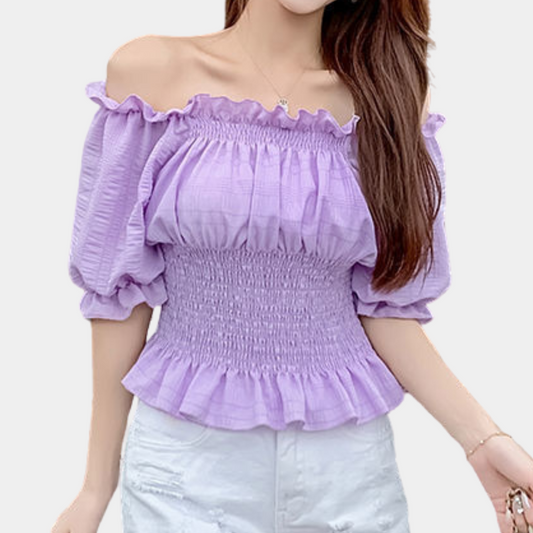 Agnes - Moderne Zomerblouse met Pofmouwen voor Lente en Zomer