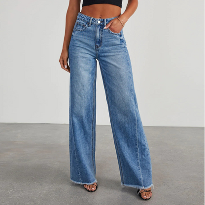 Dames casual zomerjeans met hoge taille