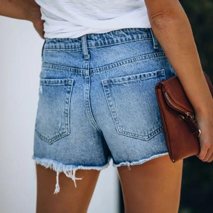 Hildegard - Modieuze asymmetrische denim shorts voor dames - Zomerse stijl