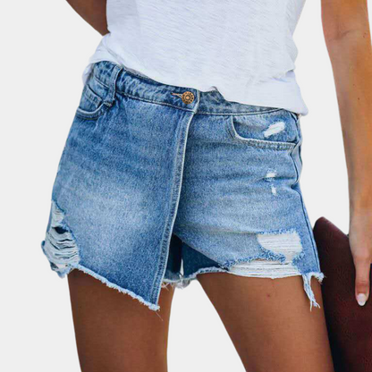 Hildegard - Modieuze asymmetrische denim shorts voor dames - Zomerse stijl