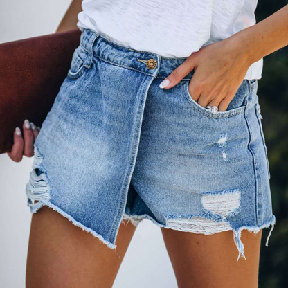 Hildegard - Modieuze asymmetrische denim shorts voor dames - Zomerse stijl