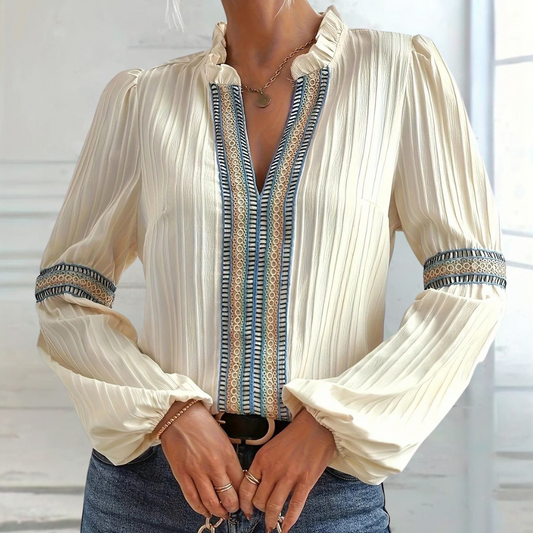 Teodora - Luxe Dames V-hals Zomerblouse met Ruches