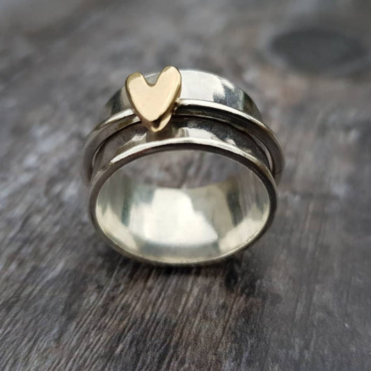 Zilveren Ring met Vintage Gouden Hart