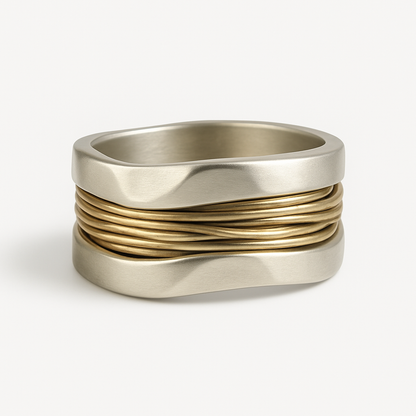 Zilveren Gouden Draden Ring