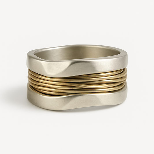 Zilveren Gouden Draden Ring