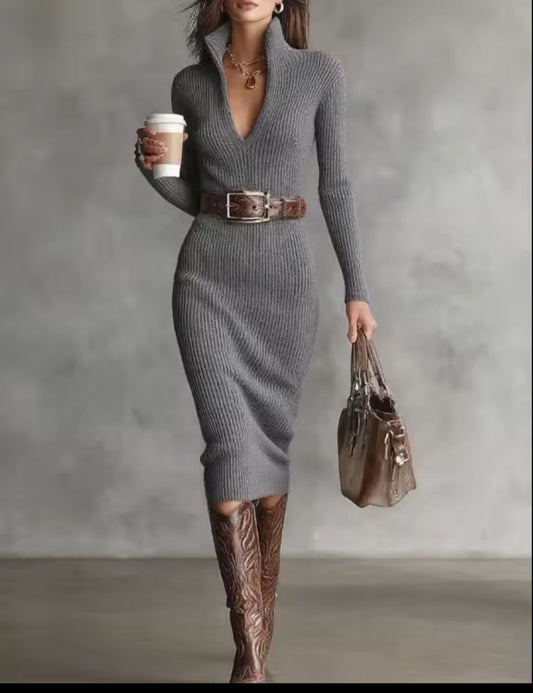 Sophia | Luxe Ribgebreide Midi Jurk