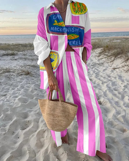 Pink Holiday Stripes | Tweedelige Set