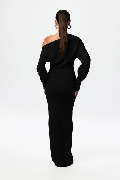 Dames gebreide jurk - chique off-shoulder stijl voor elegante avonden - premium stof, flatterende pasvorm