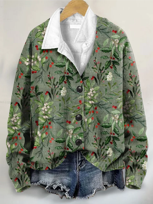 Maren – Gebreide blouse met winterse takkenprint