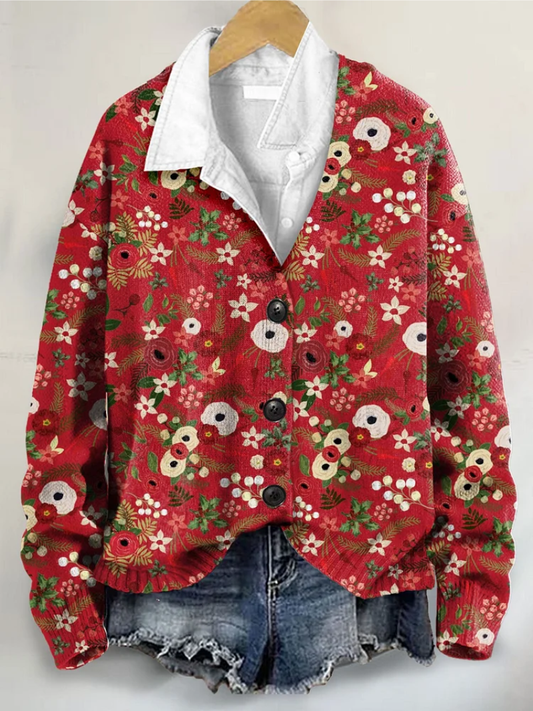 Noor – Kerstblouse met feestelijke bloemenprint