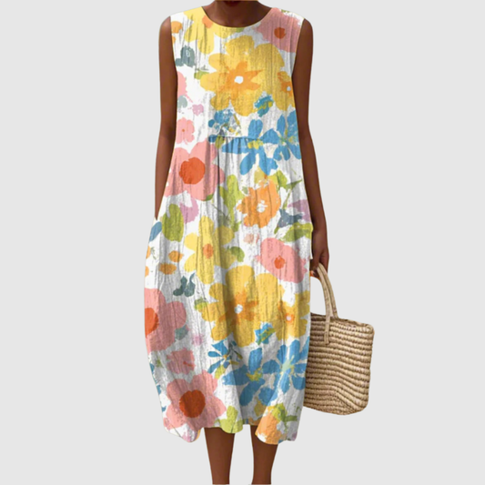 Ella | Pastel Bloemen Midi Jurk