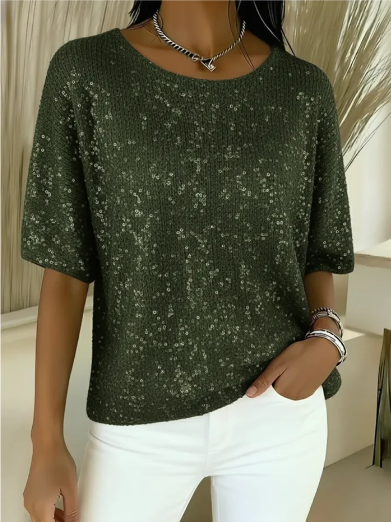 Luna – Glanzende top met korte mouwen