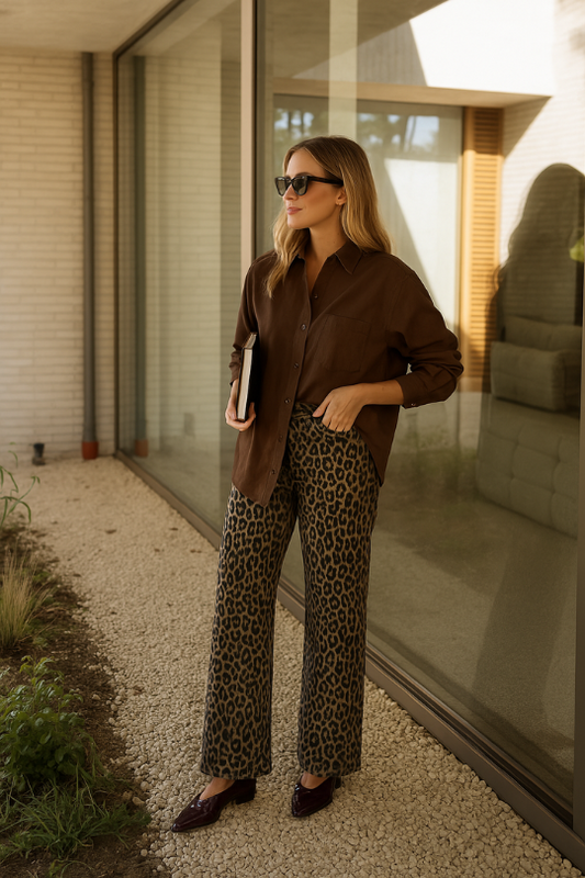 Nadine™ | Leopard flared broek met hoge taille