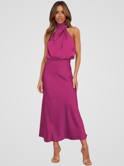 Élia™ | Midi-jurk met watervalhals en sierlijke drapering