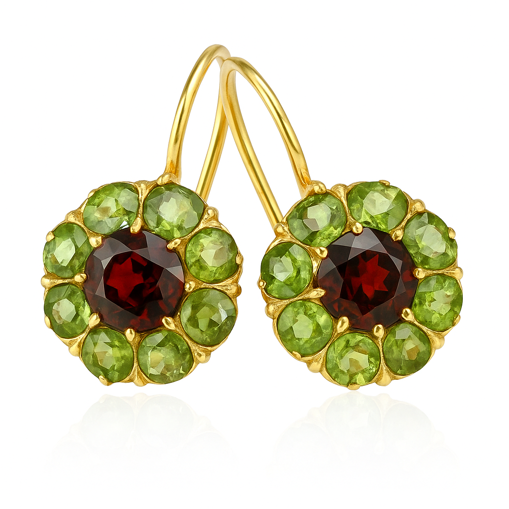 Vintage Afgeronde Groen & Rood Kristallen Oorbellen