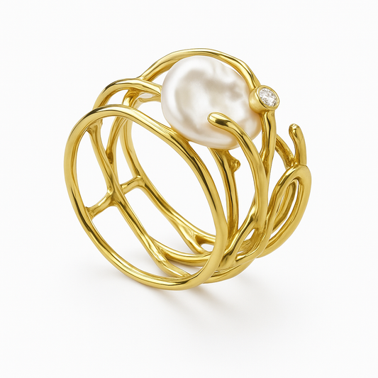 Vintage dunne gouden ring met parel