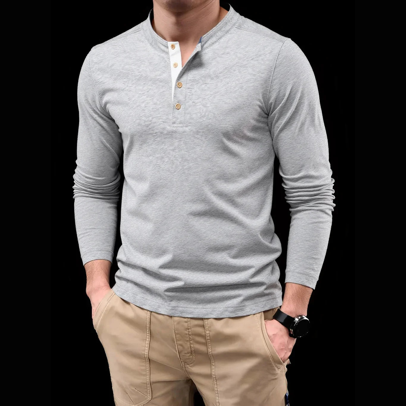 Jongman™ | Henley Heren  Shirt Met Lange Mouwen