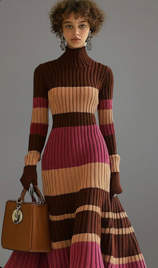 Gestreepte gebreide maxi jurk