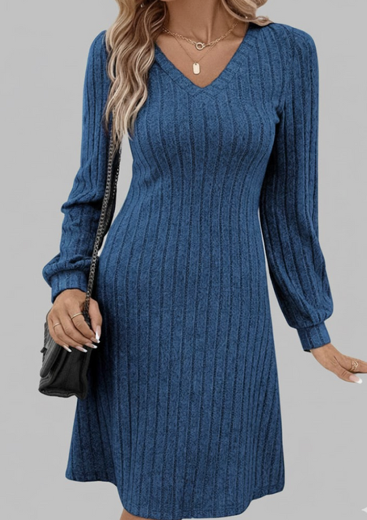 Ribgebreide V-hals Jurk