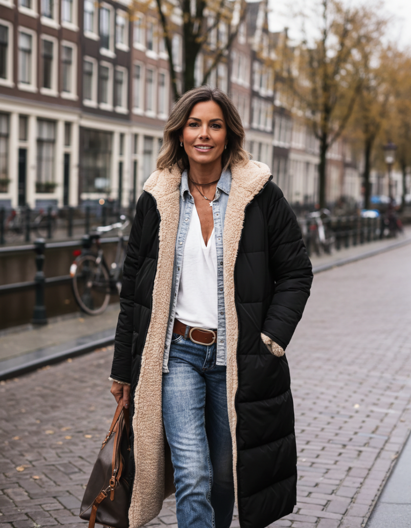 Six | Lange Warme Omkeerbare Dames Jas