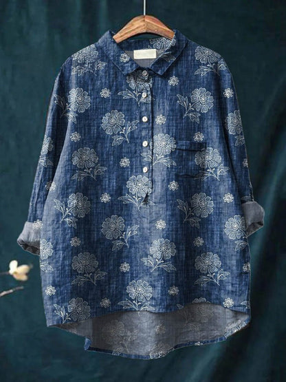 Alessia™ | Tijdloze Linnen Blouse met Patroon