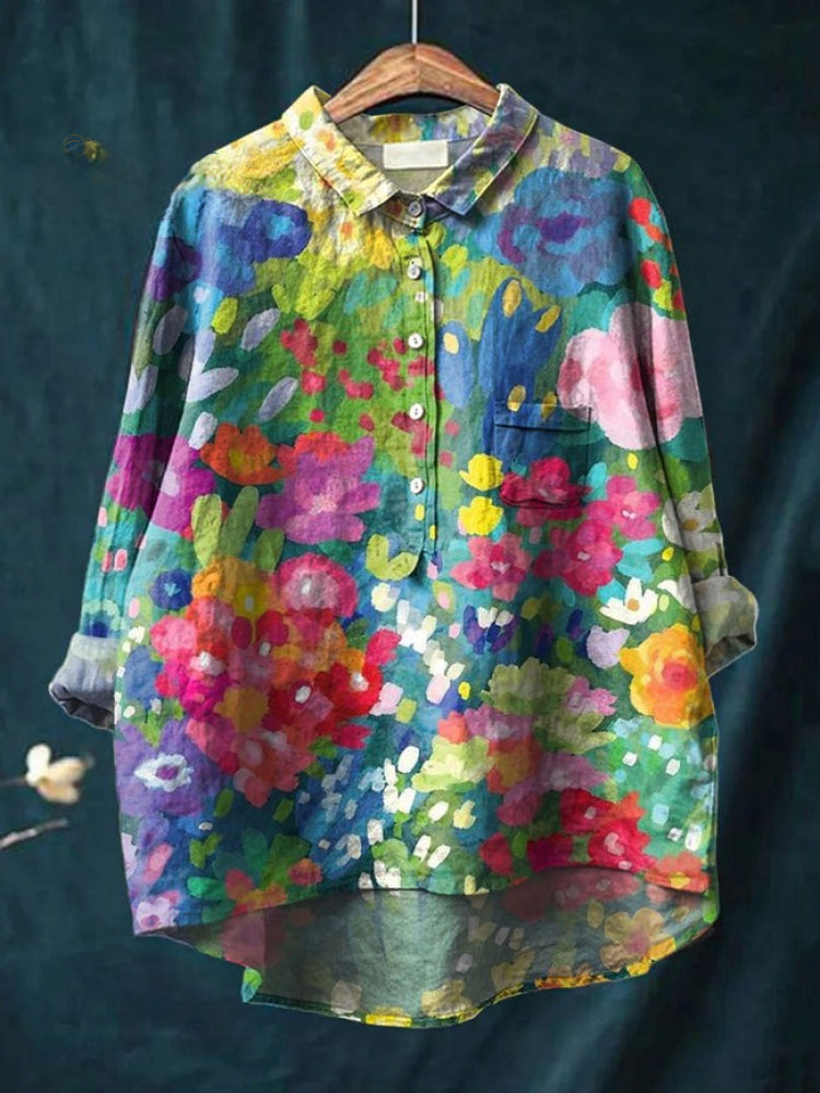 Alessia™ | Tijdloze Linnen Blouse met Patroon