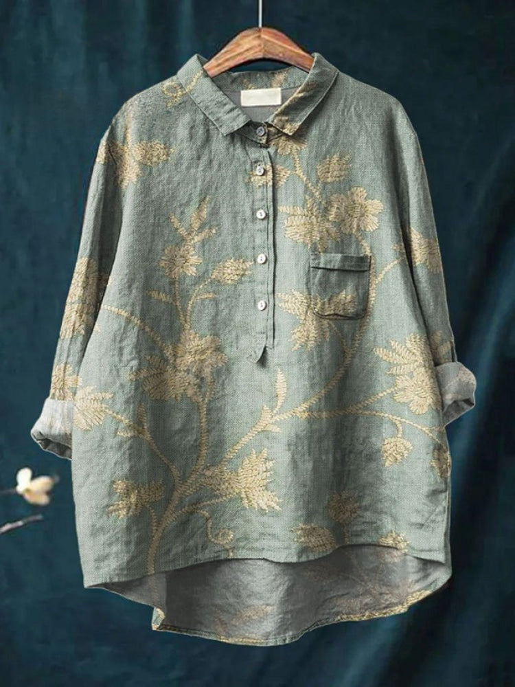 Vivia™ | Tijdloze Linnen Blouse met Print