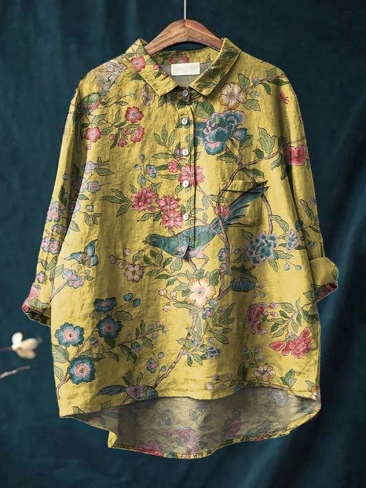 Vivia™ | Tijdloze Linnen Blouse met Print