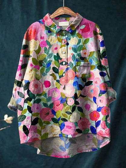 Vivia™ | Tijdloze Linnen Blouse met Print