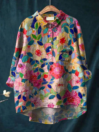 Seraphina™ | Tijdloze Linnen Blouse met Print