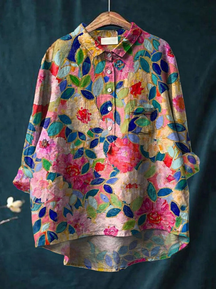 Vivia™ | Tijdloze Linnen Blouse met Print